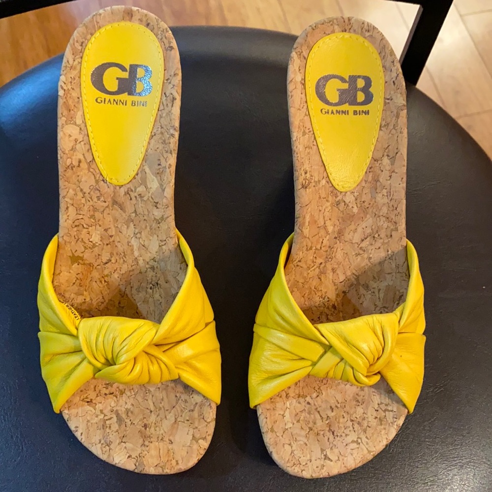 Gianni Bini Yellow Leather cork wedges